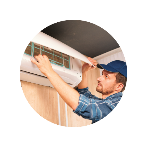 Image of technician installing air purifier with clean air concepts of texas